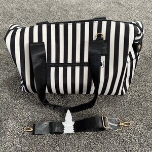 Alice + Olivia Womens Duffle Bag Black & White Striped Detachable Strap